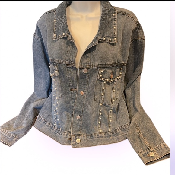 Ci Sono Wear What U 🩶💙luxury diamond stud denim jacket Sz XL - Picture 15 of 15